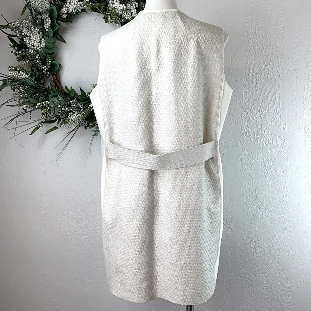 Elie Tahari Verina White Mixed Texture Vest XL Leather Woven Scuba - Picture 6 of 9